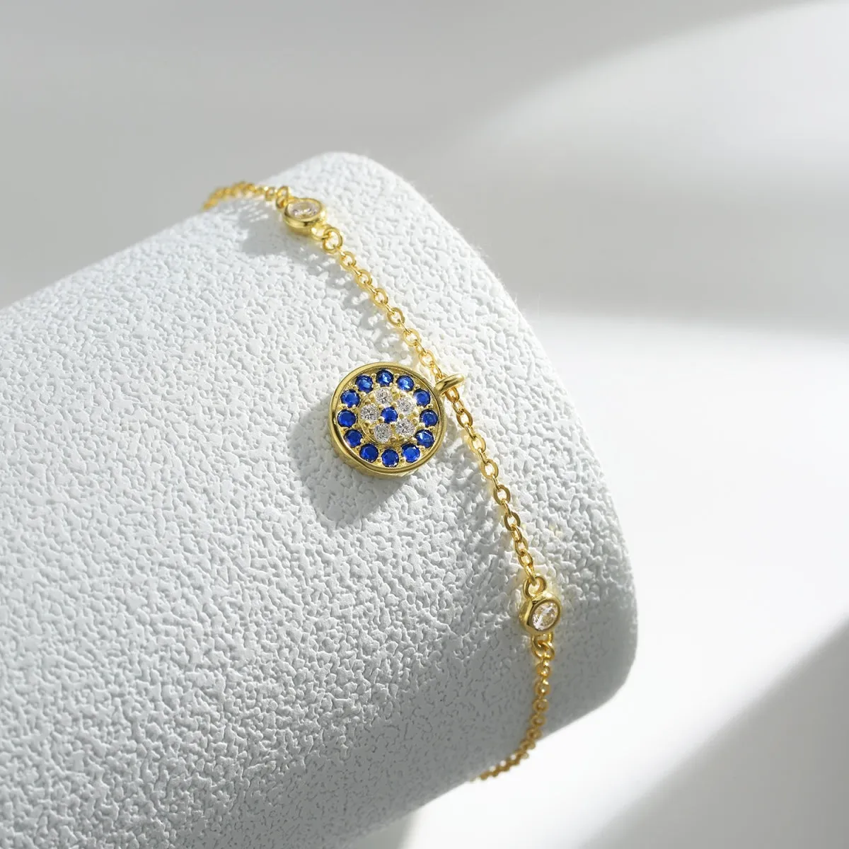 Lola Bezel CZ Floating Round Evil Eye Bracelet - Gold