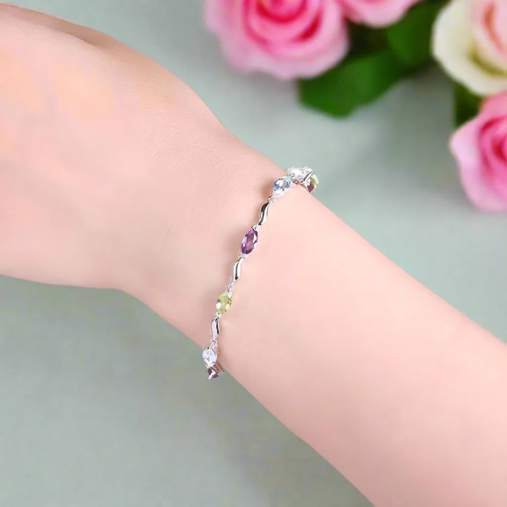 Marquise Cut Sky Blue Topaz, Peridot & Amethyst Bracelet