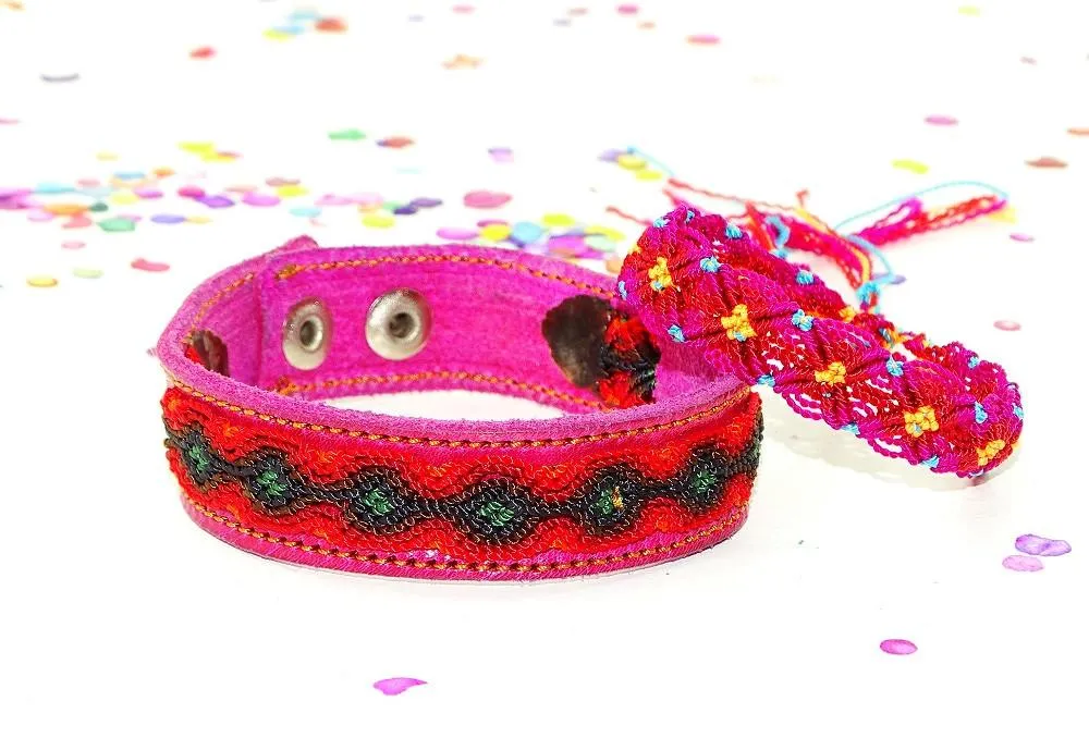 Mexican Friendship Bracelet Set in Pink & Red