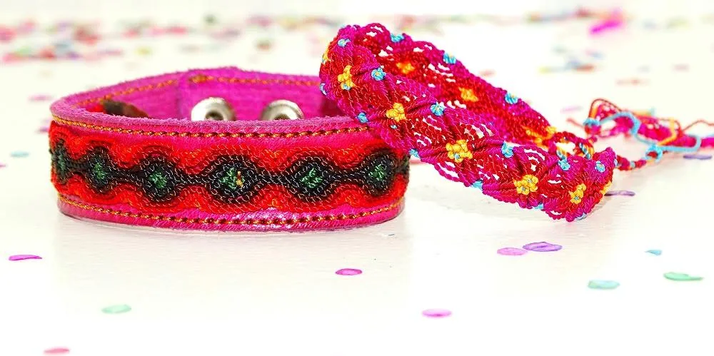 Mexican Friendship Bracelet Set in Pink & Red