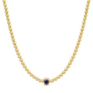 Mini Bezel Tennis Necklace With Illusion Set Blue Sapphire Center