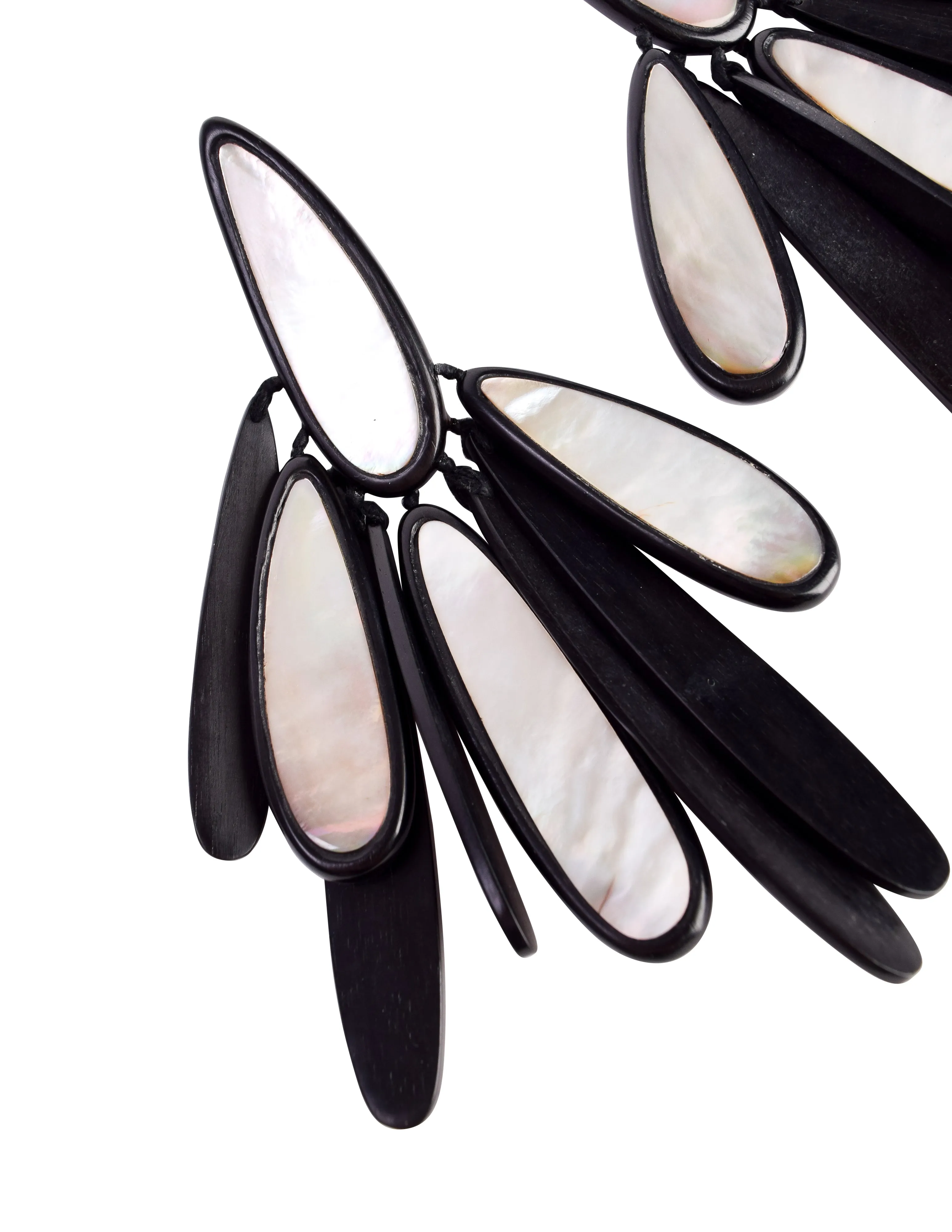 Monies Vintage Oversized Ebony and Mother of Pearl Teardrop Fringe Earrings