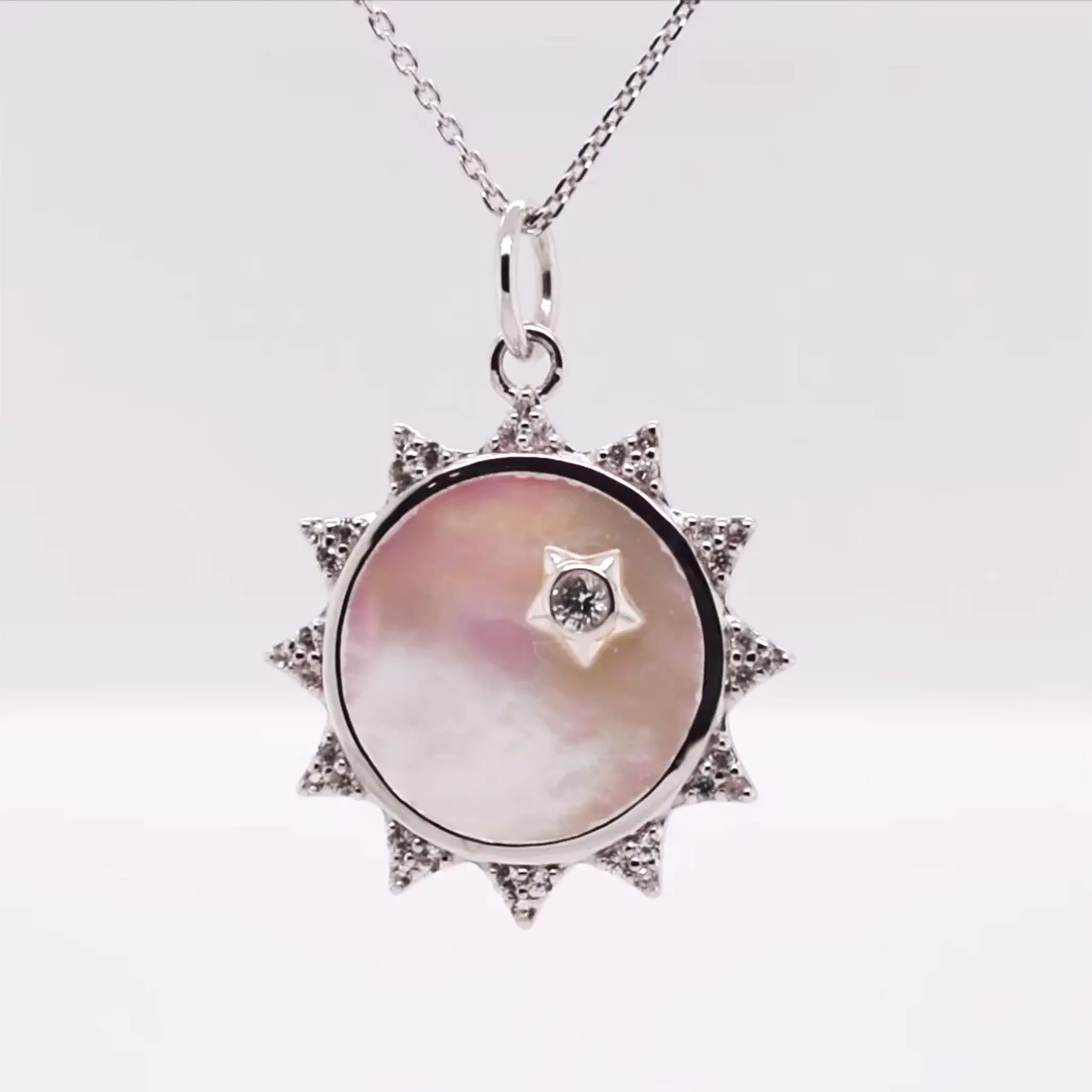 Mother of Pearl Sapphire "Happiness" Sun Charm Necklace