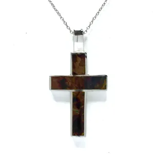 Natural pietersite pendant 3 section inlaid design cross