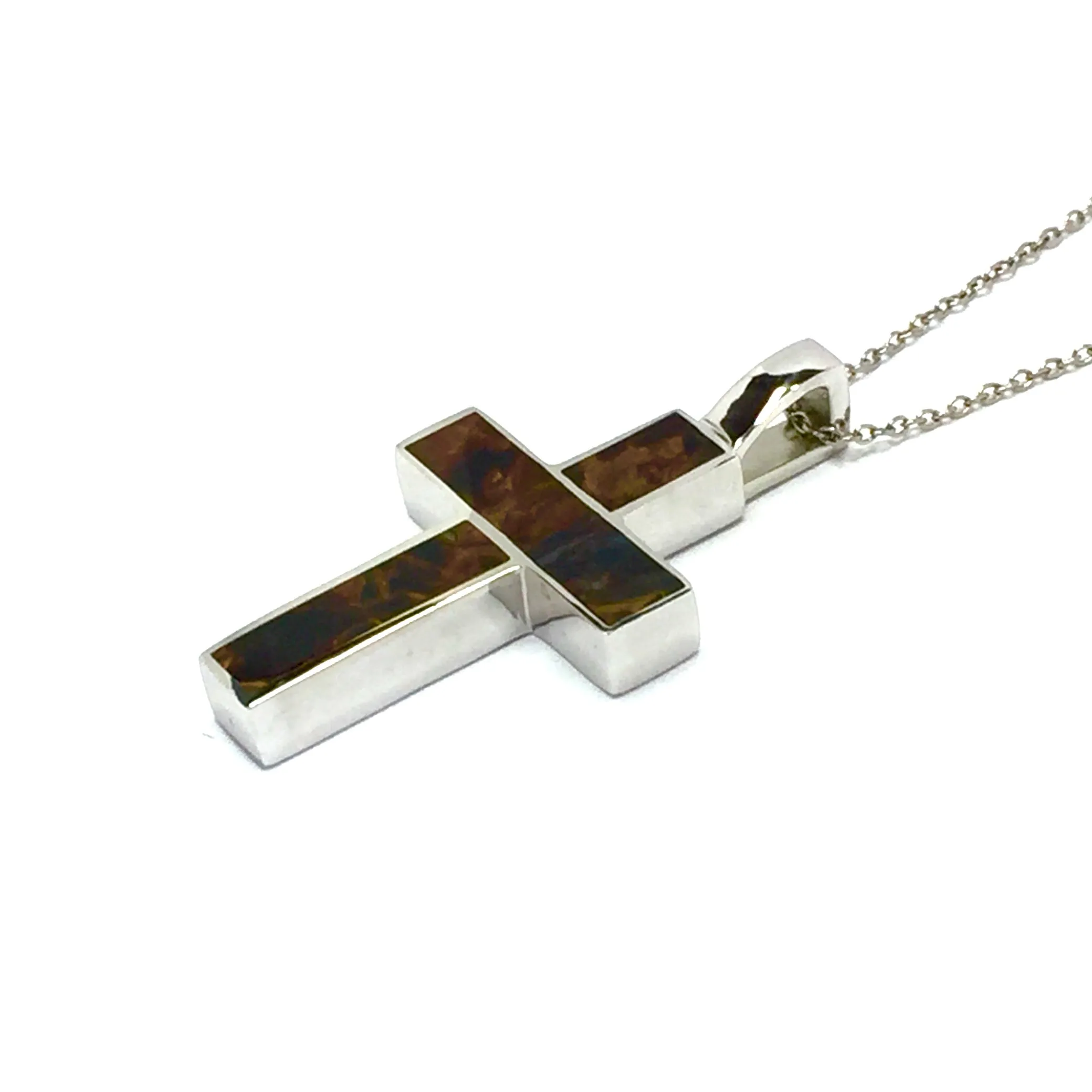 Natural pietersite pendant 3 section inlaid design cross