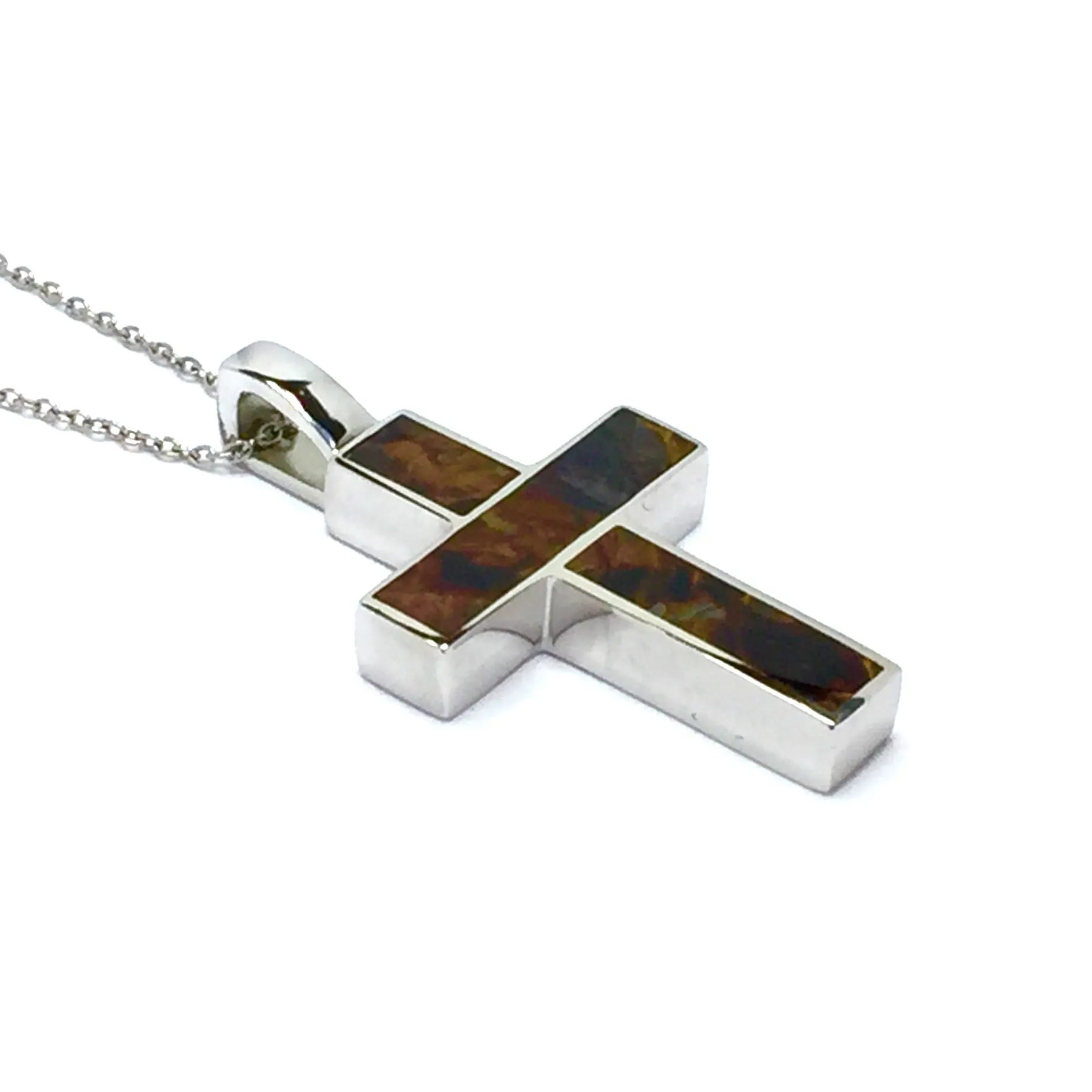 Natural pietersite pendant 3 section inlaid design cross