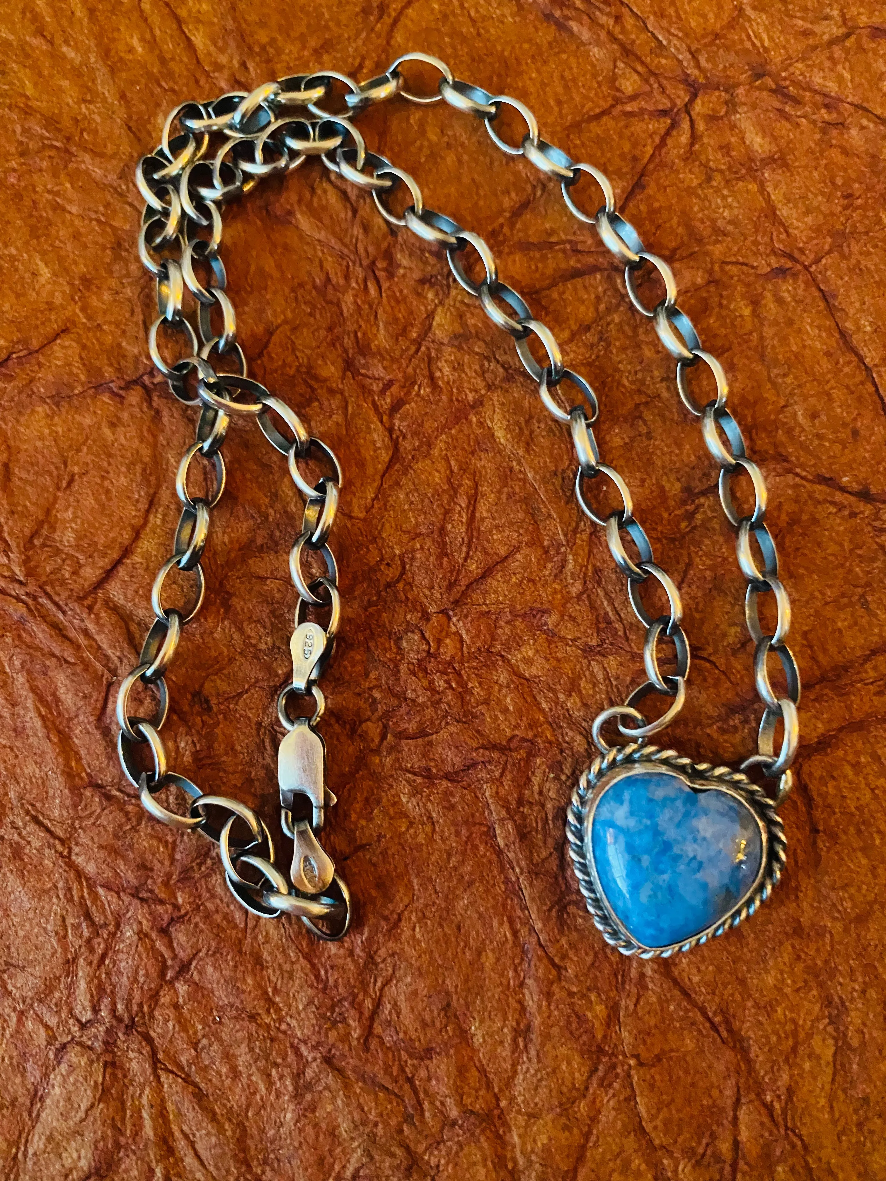 Navajo Sterling Silver & Denim Lapis Heart Necklace