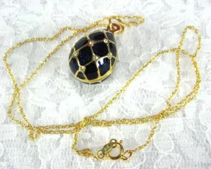 Necklace Sapphire Blue And Rhinestone Easter Egg Cloisonne Enamel 1967 USSR