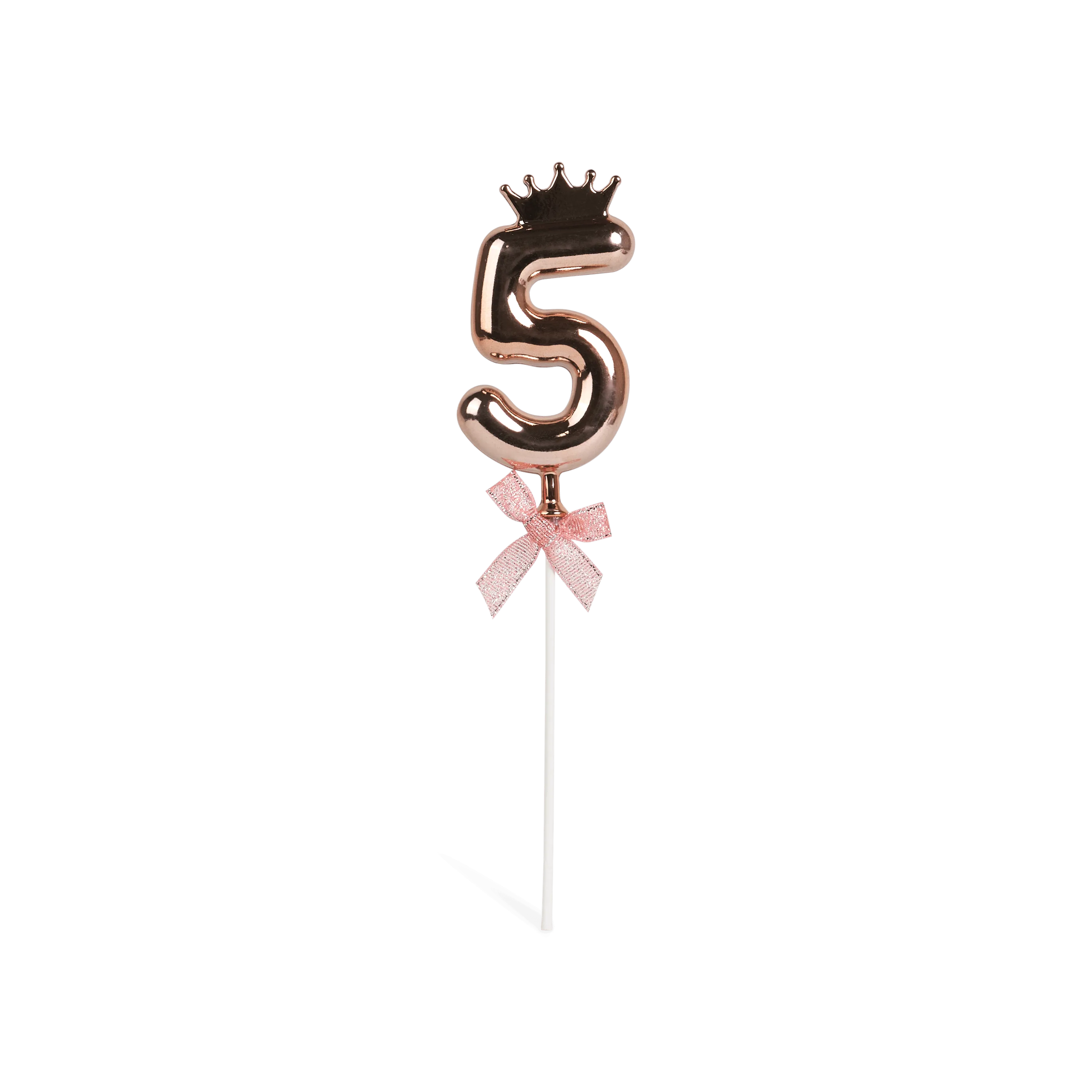 Number 5 on a stick with a rose gold crown