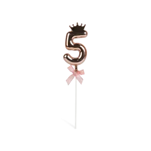 Number 5 on a stick with a rose gold crown