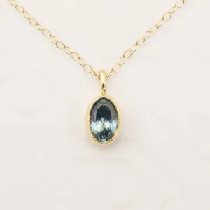 Ocean Blue Montana Sapphire Bezel Set Charm Necklace (One of a kind)