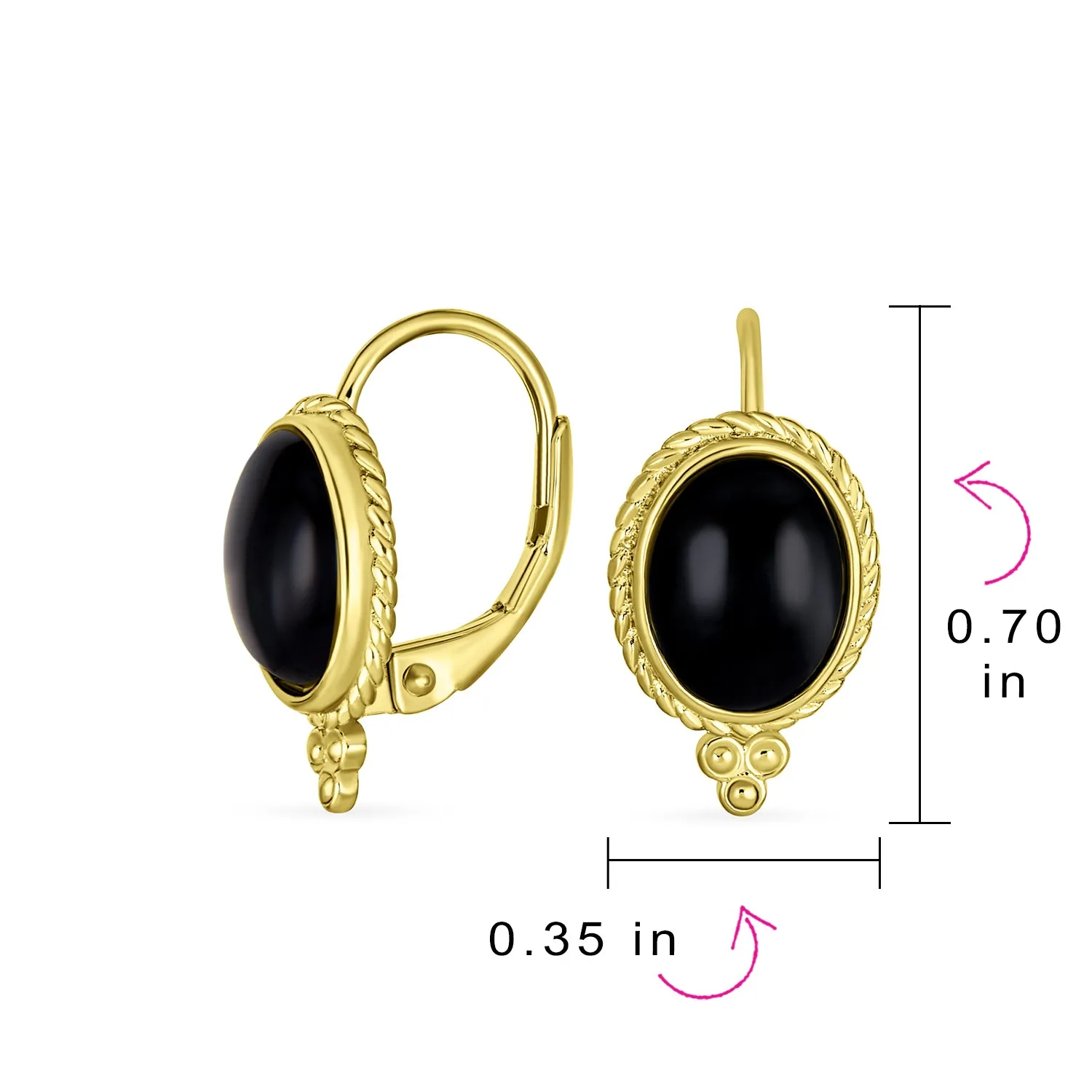 Onyx Turquoise Jade Cable Edge Oval Gemstone Drop Earrings Gold Plated 925Silver