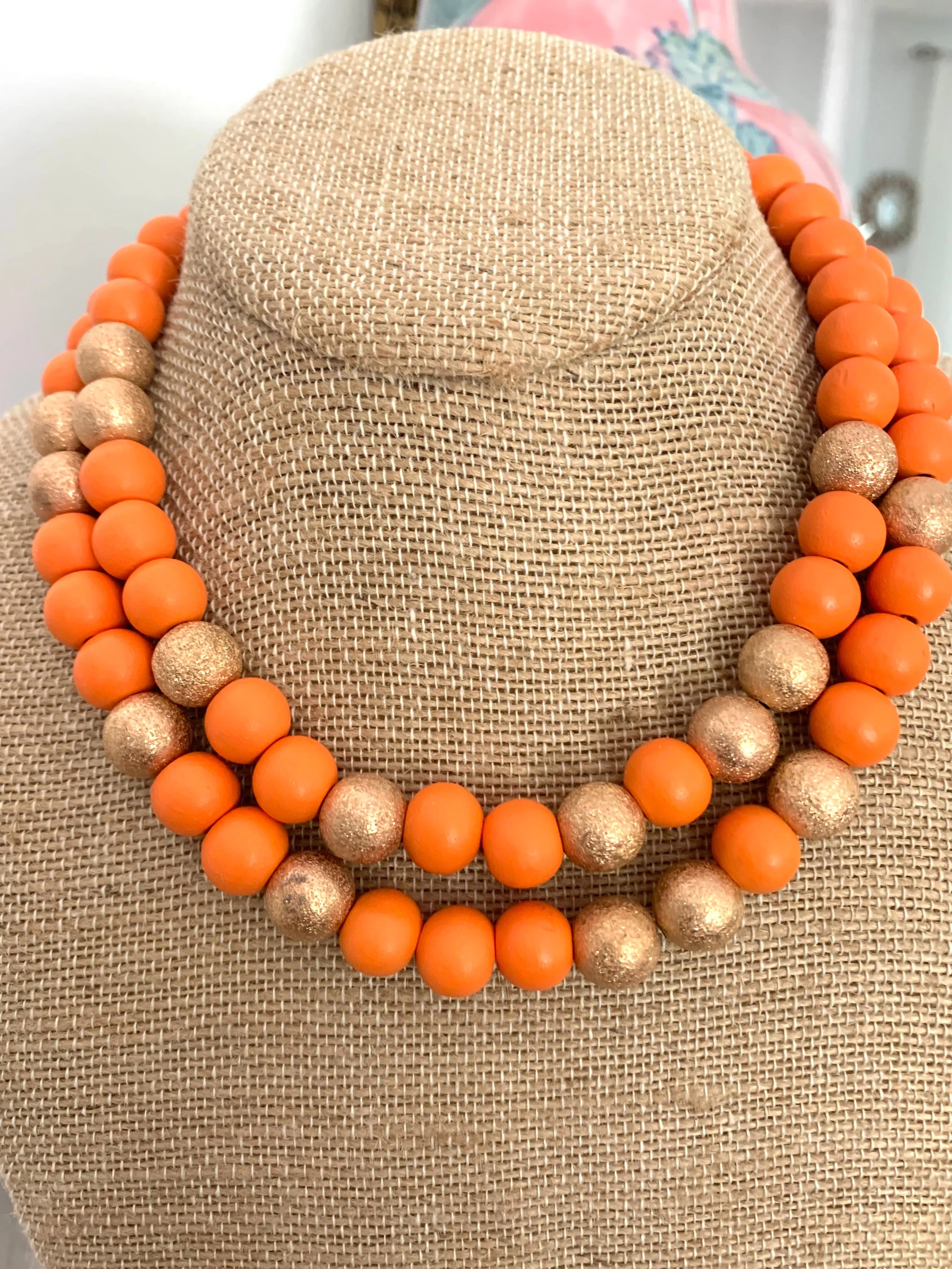 Orange and Gold Bead Necklace