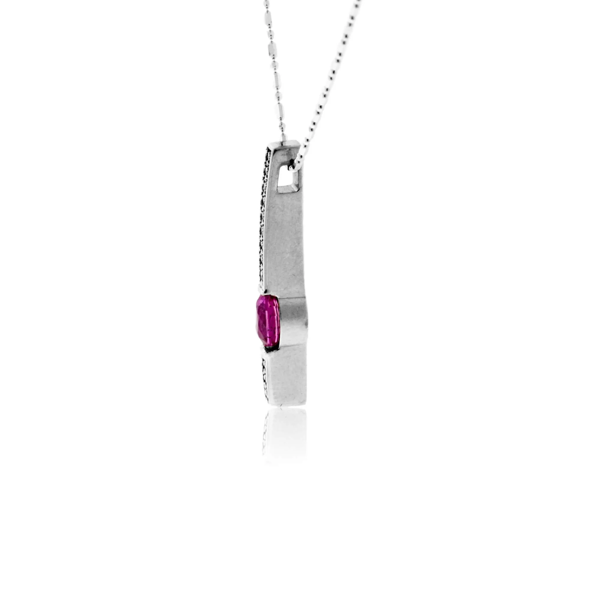 Oval Pink Sapphire & Diamond Bar Necklace