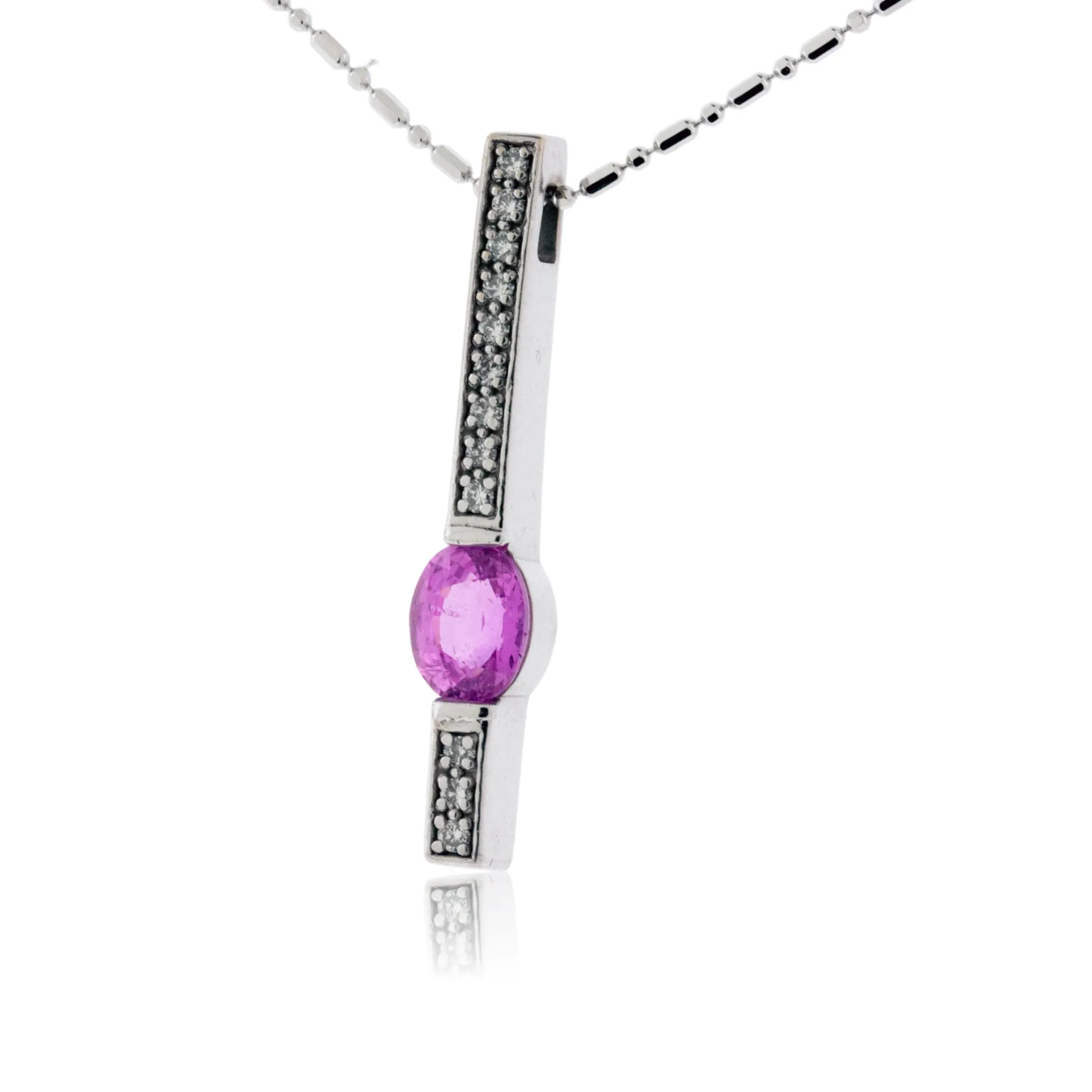 Oval Pink Sapphire & Diamond Bar Necklace