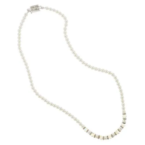 Pearl Bridal Necklace with Crystal Center