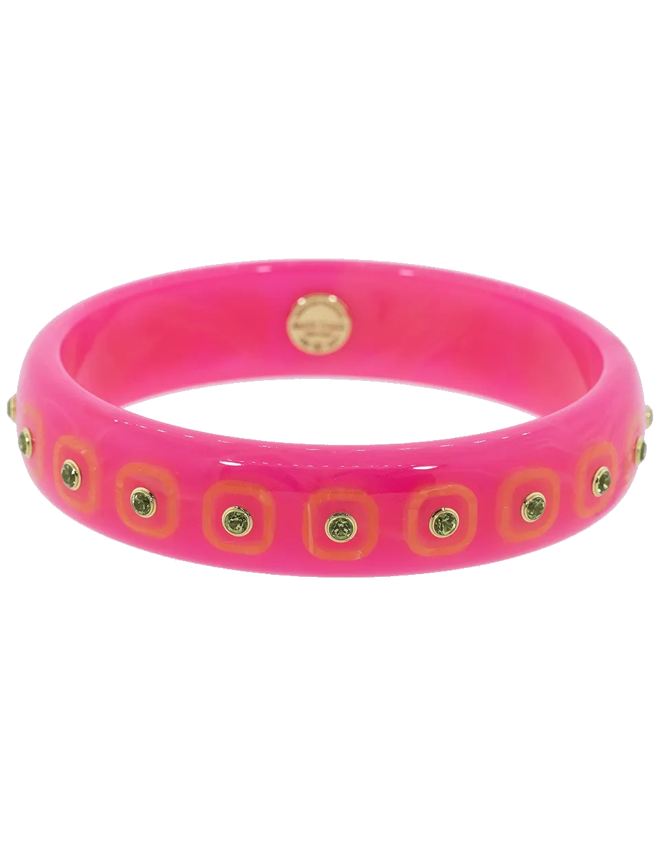 Pink and Yellow Bakelite Peridot Bangle