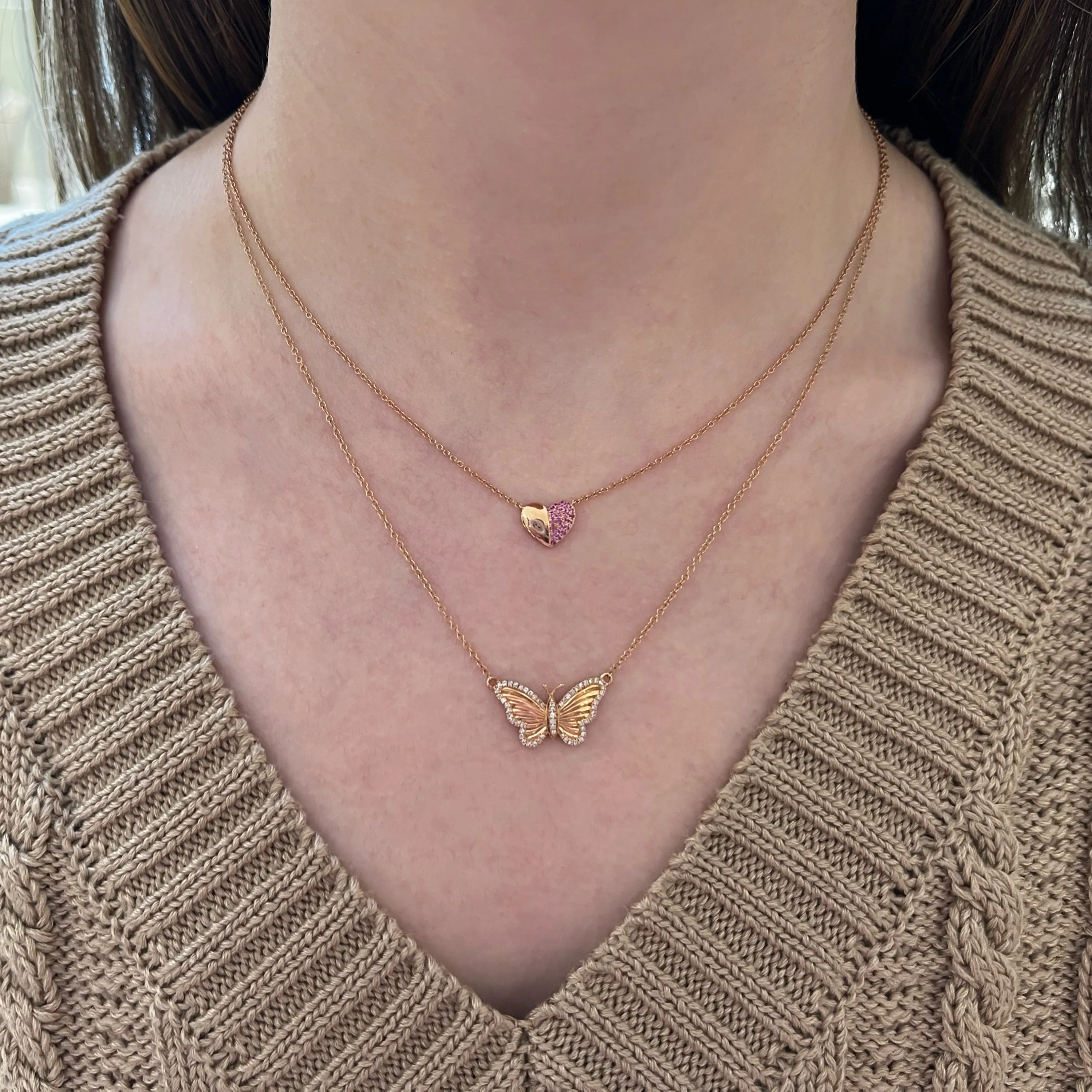 Pink Sapphire Puffy Heart Pendant Necklace