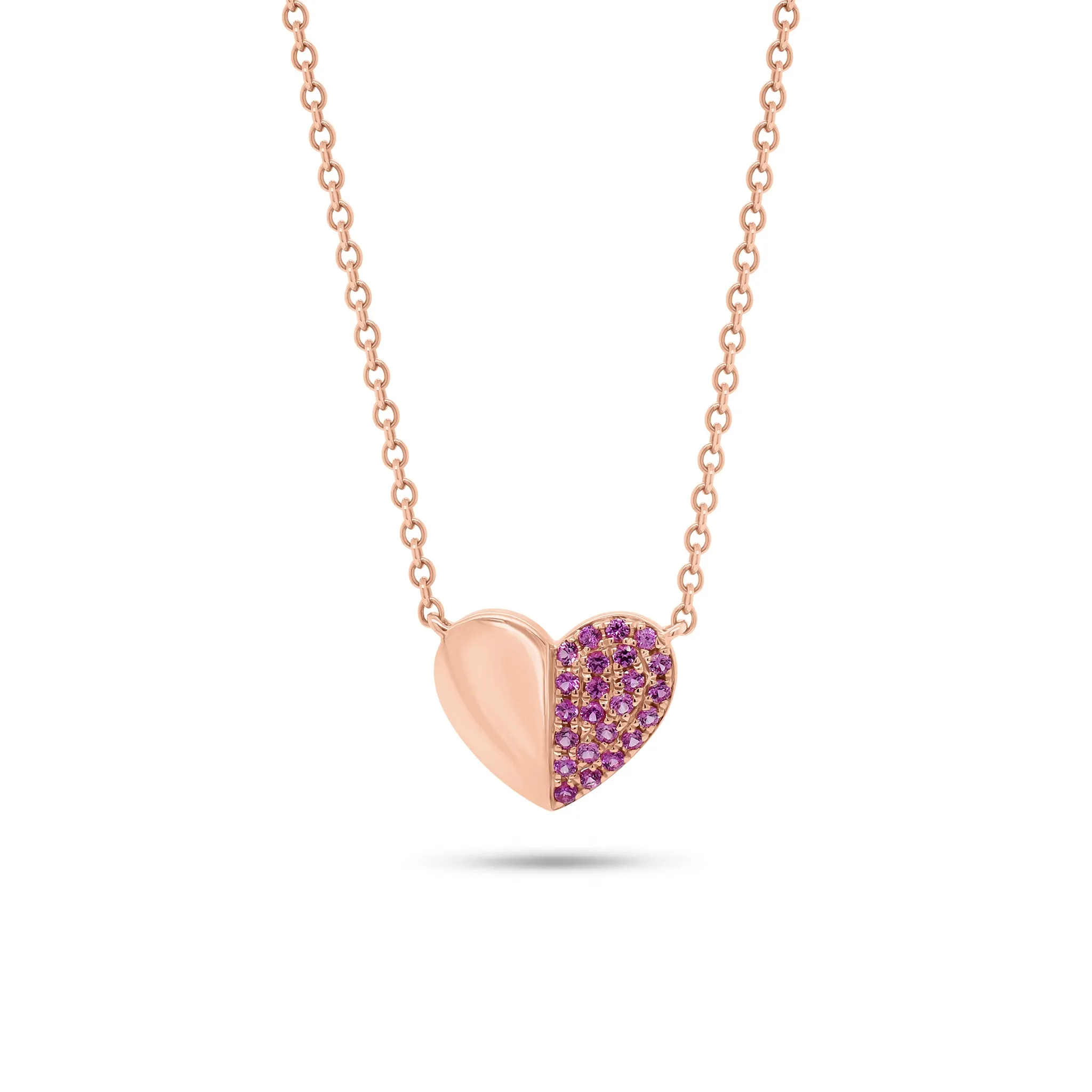 Pink Sapphire Puffy Heart Pendant Necklace