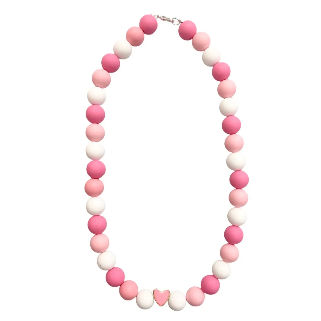 Pink Silicone Beaded Necklace - Pink Heart