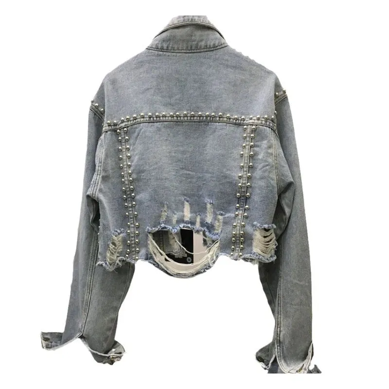 Pre Order:  Rivet Inlaid Diamond Denim Jacket