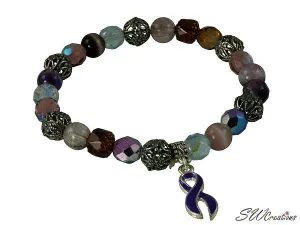 Purple Fancy Glass Mix Awareness Beaded Bracelets