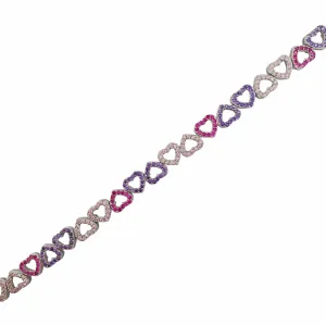 "Three Shades of Love" Stoneset Heart Link Bracelet (Silver)