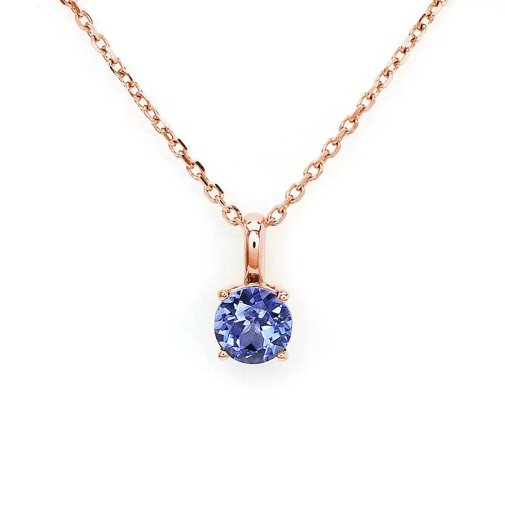 Ready Made | Betty Round Blue Lab Grown Sapphire Pendant in 18K Rose Gold