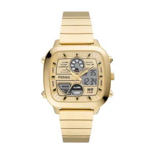 Retro Analog-Digital Gold-Tone Stainless Steel Watch