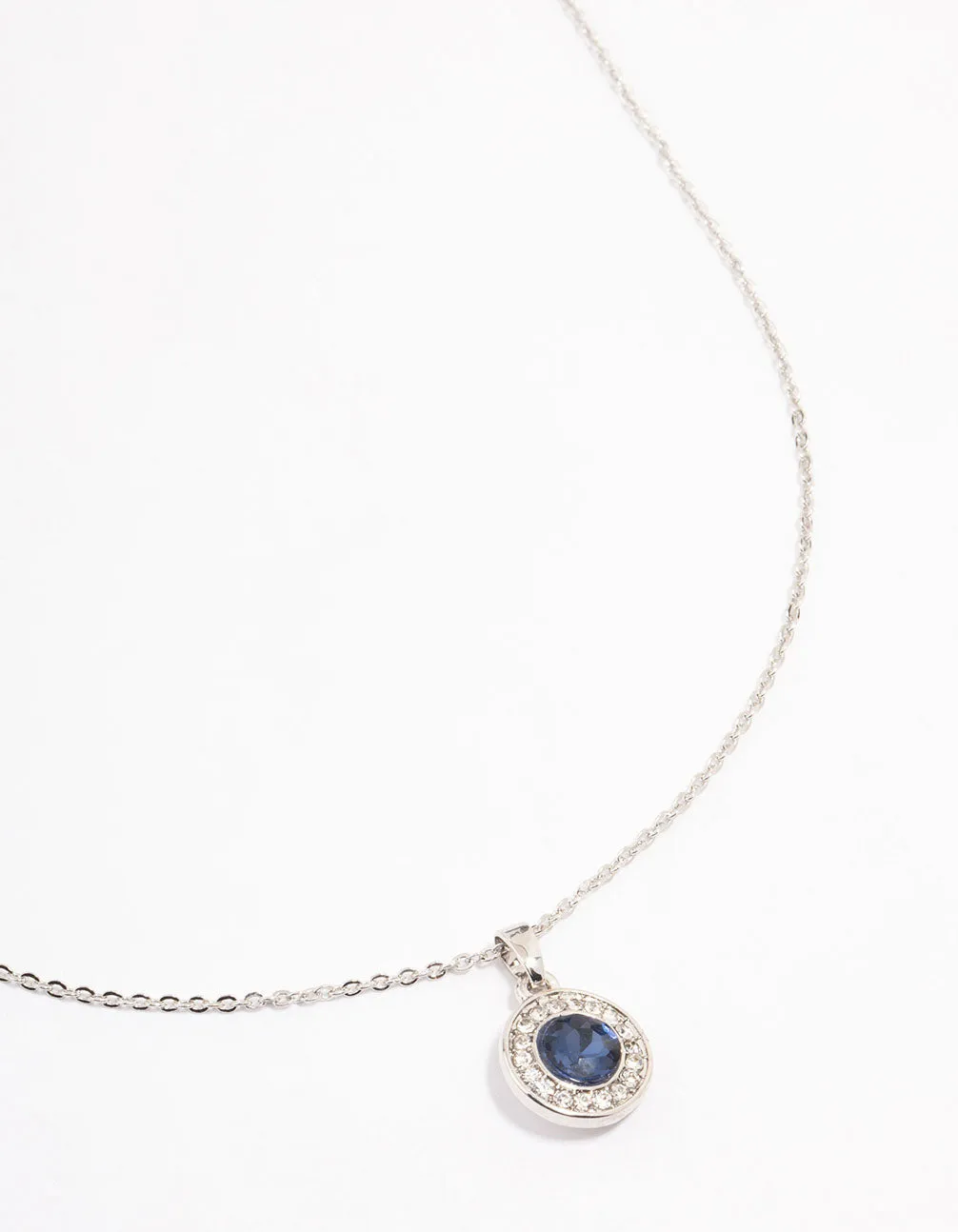 Rhodium Diamante Sapphire Halo Necklace