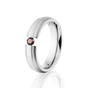 Ring, 6mm Tension Set Ring, Garnet Titanium Ring