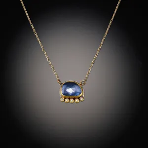 Rosecut Sapphire Necklace with Diamond Line