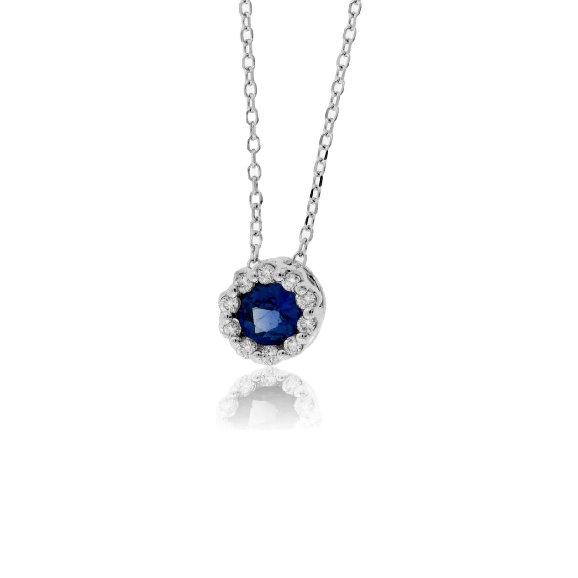 Round Shaped Sapphire with Diamond Halo Pendant