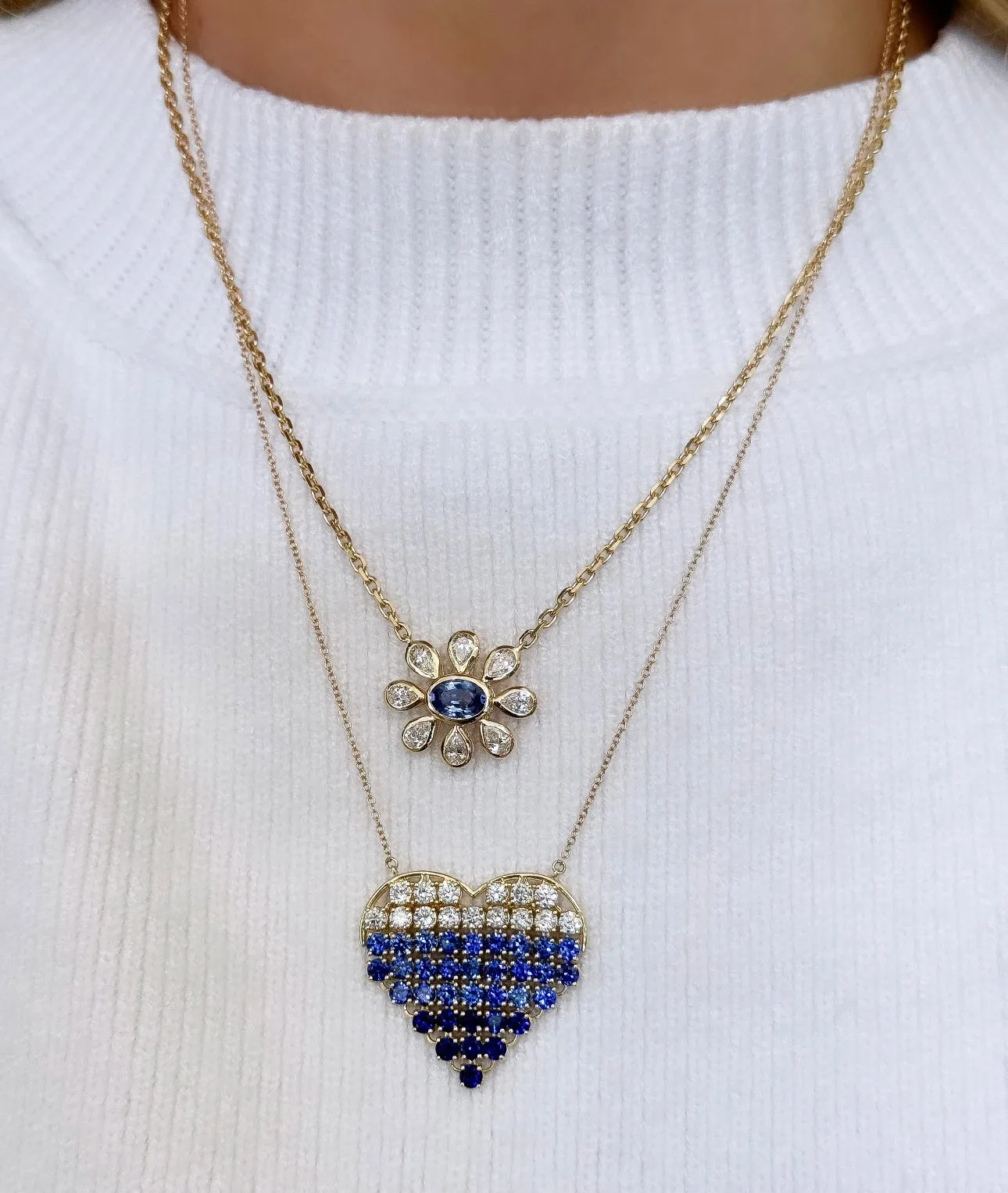 Sapphire and Diamond Flower Necklace