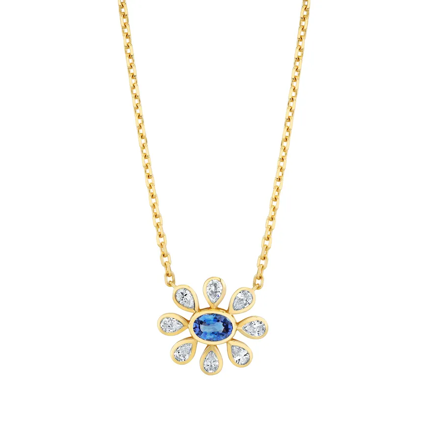 Sapphire and Diamond Flower Necklace