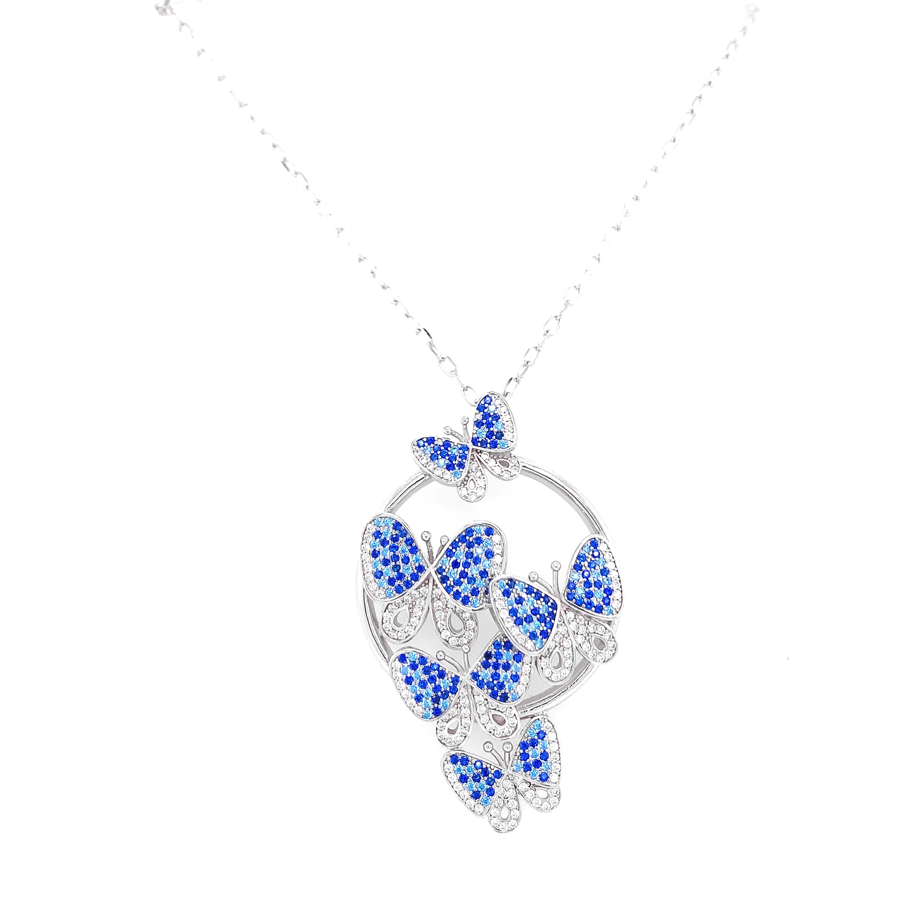 Sapphire Butterfly Cluster Necklace