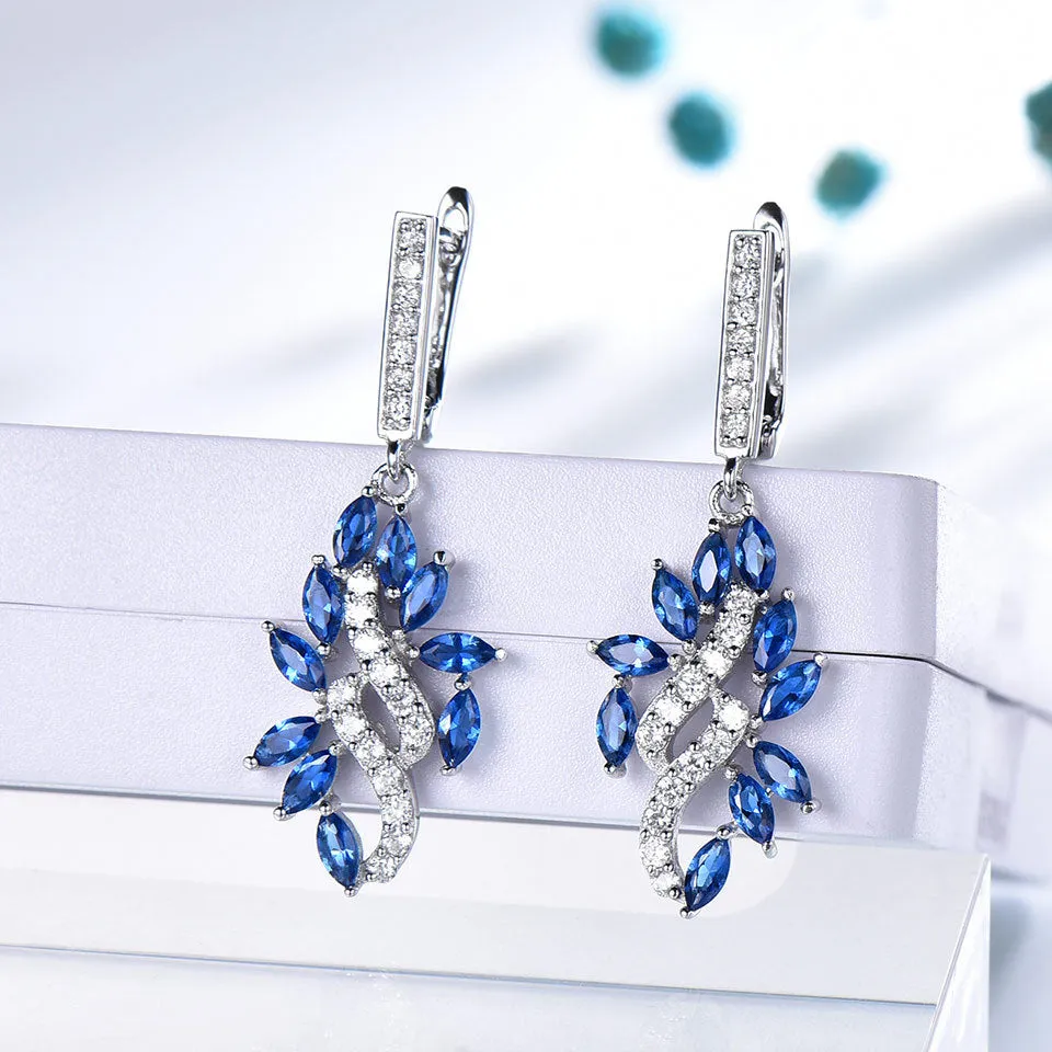 Sapphire Leaf Set With Diamond Pendant Earrings Ring 3 Piece Set