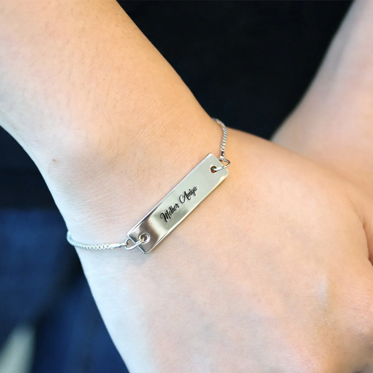 Silver Melhor Amiga (Best Friend in Portugues) Adjustable Bar Bracelet