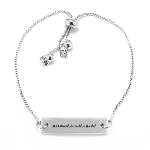 Silver She Believed She Could So She Did Adjustable Bar Bracelet