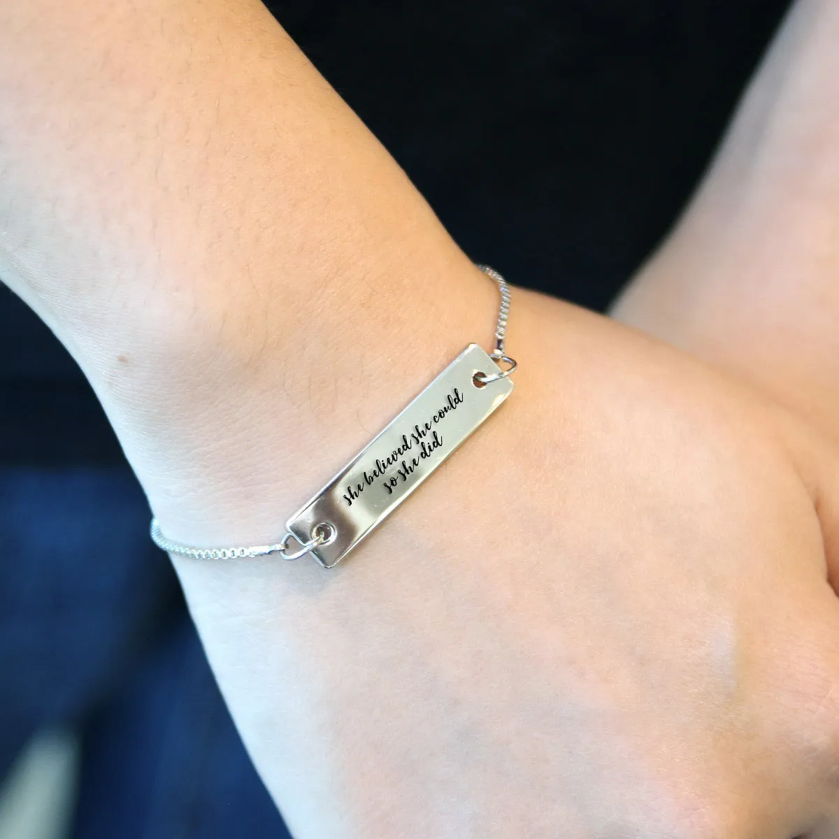 Silver She Believed She Could So She Did Adjustable Bar Bracelet