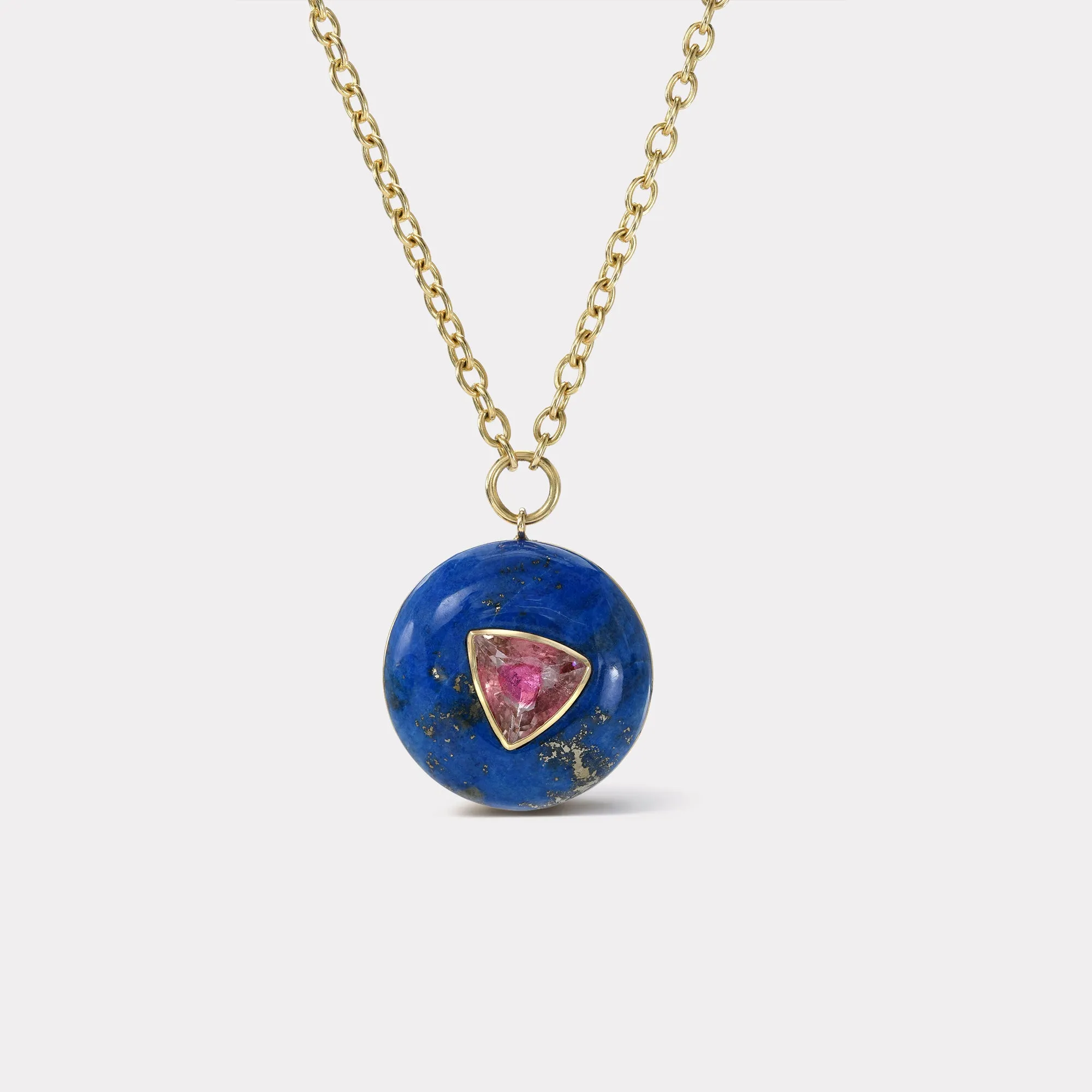 Small Lollipop Pendant - Trillion Cut Pink Tourmaline in Lapis