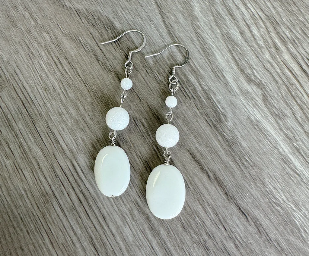 Snow White Jade Drop Earrings