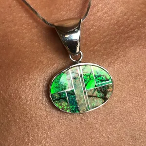 Spiderweb Opal Inlaid Pendant