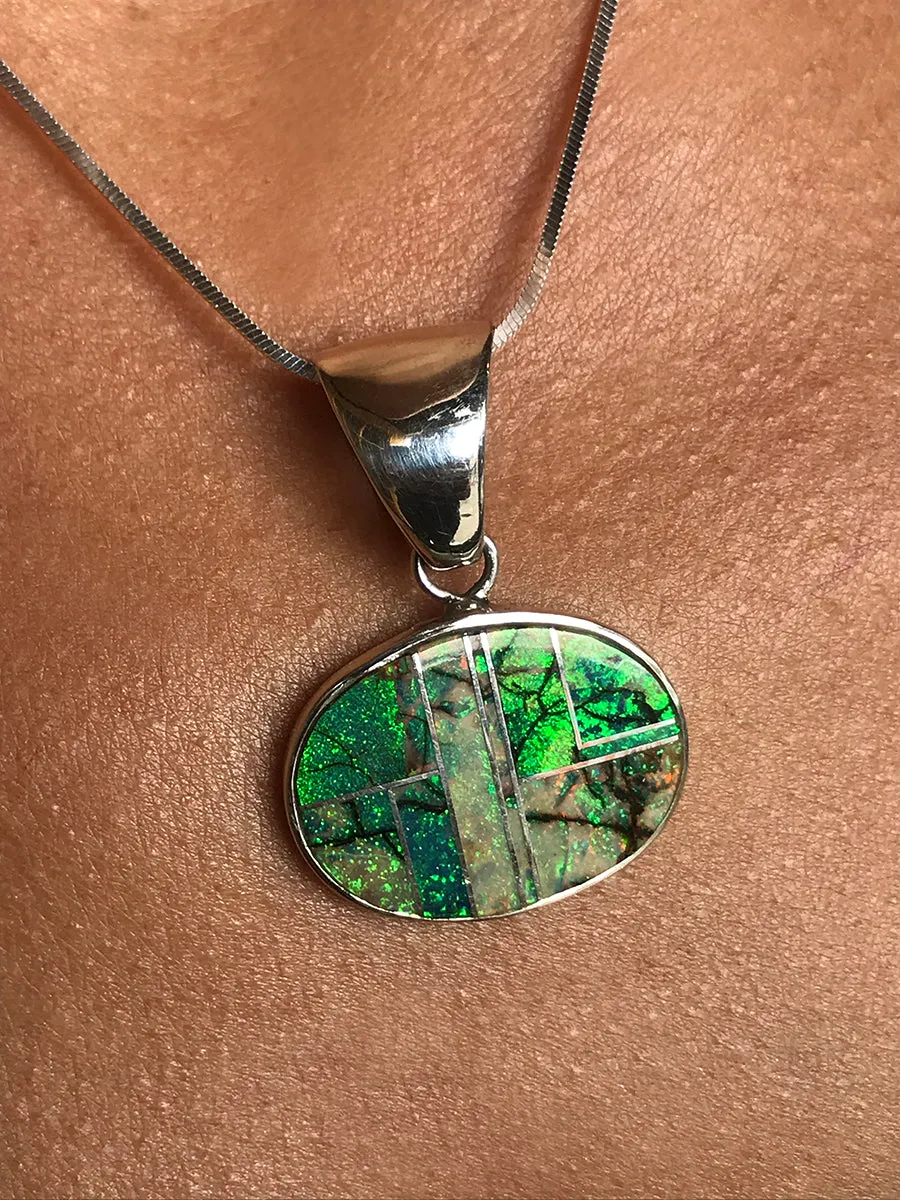 Spiderweb Opal Inlaid Pendant