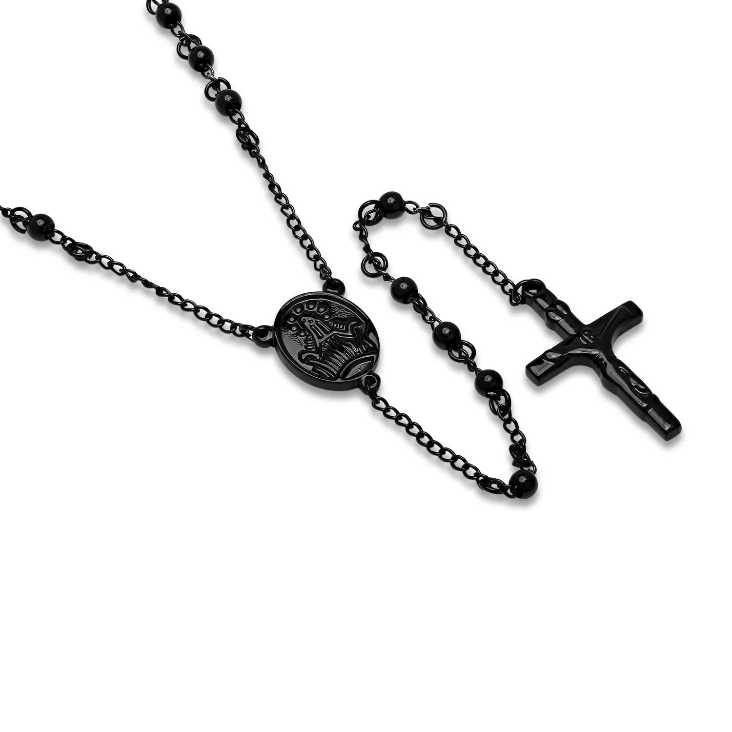 SteelTime Women's Black Ip Stainless Steel Beaded Rosary