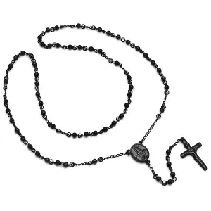 SteelTime Women's Black Ip Stainless Steel Beaded Rosary