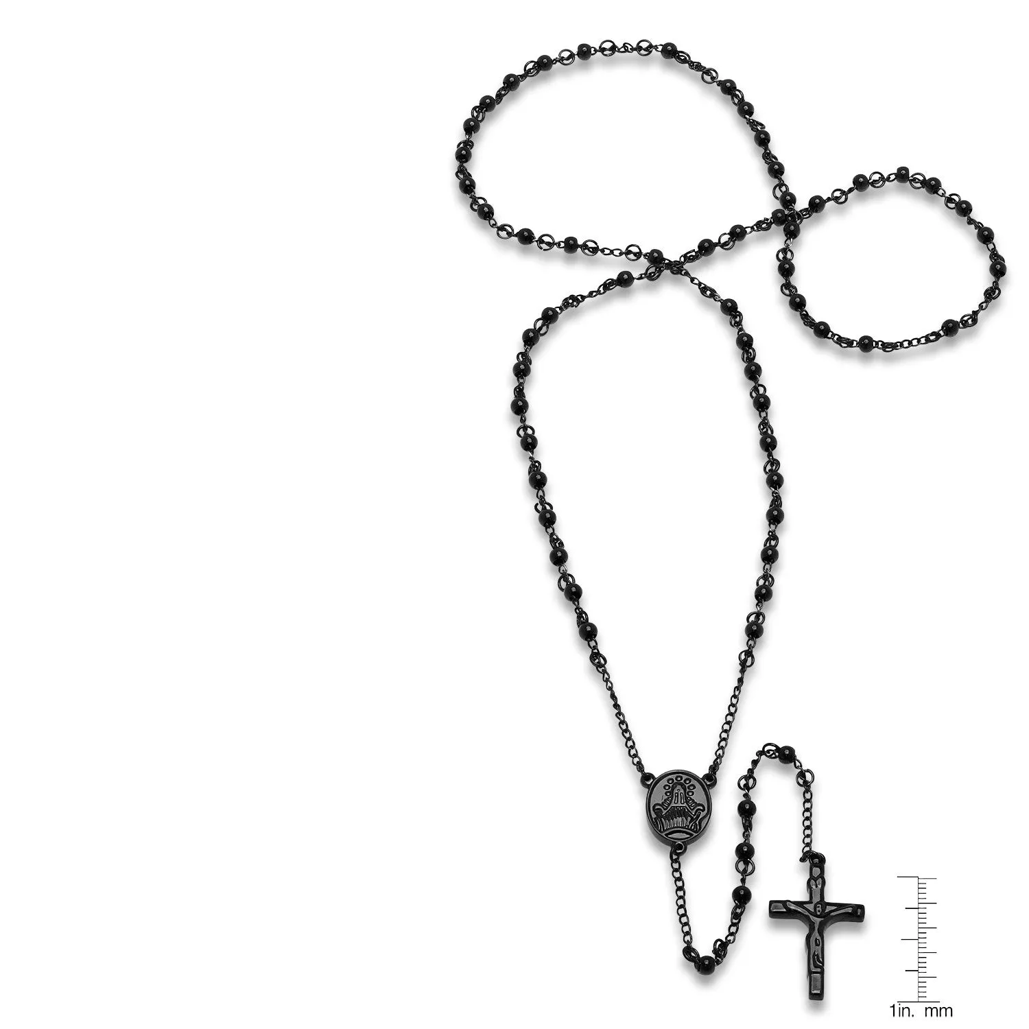 SteelTime Women's Black Ip Stainless Steel Beaded Rosary