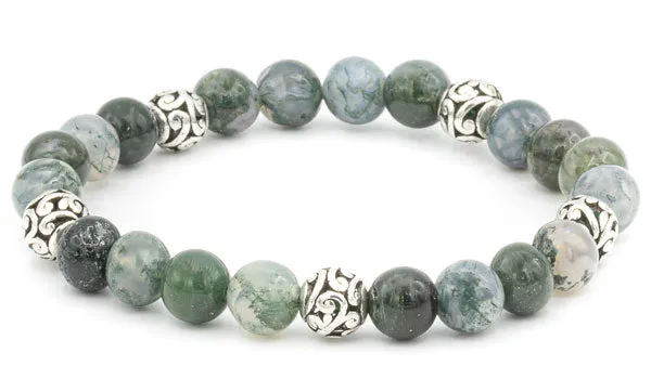 Sterling Silver Moss Agate Balinese Natural Gemstone Bracelet