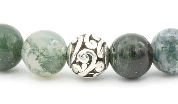 Sterling Silver Moss Agate Balinese Natural Gemstone Bracelet