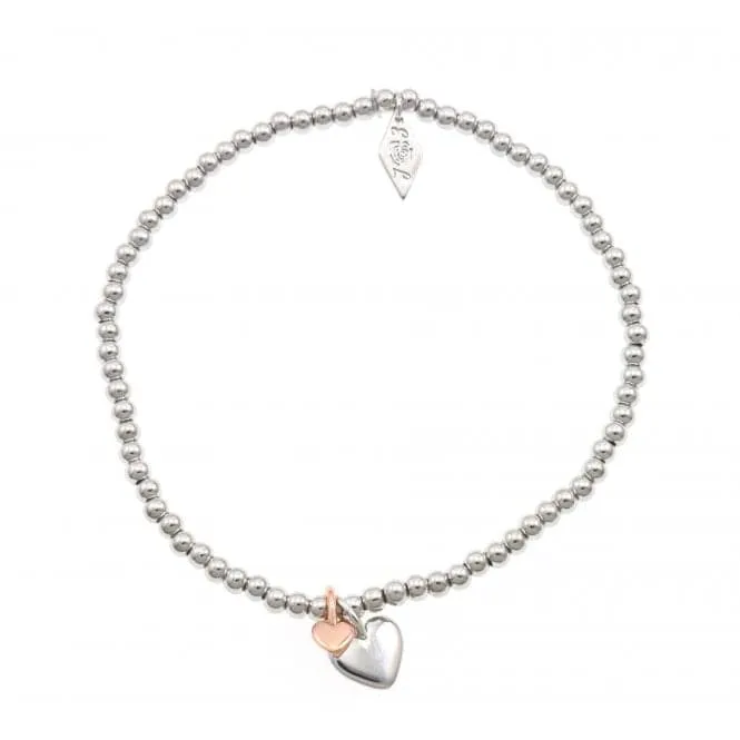 Sterling Silver Rhodium Plated Beaded Heart Bracelet ERLB025